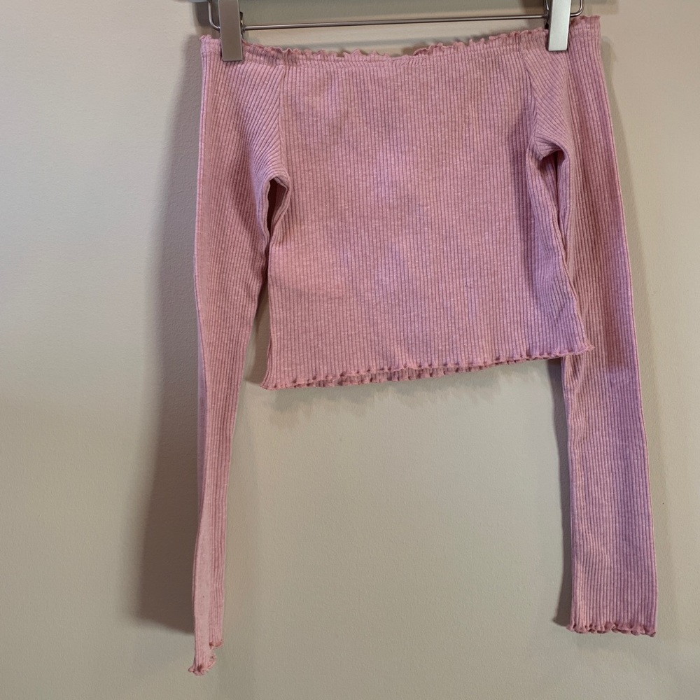 Pink Off the Shoulder Long Sleeve Crop Top - H&M